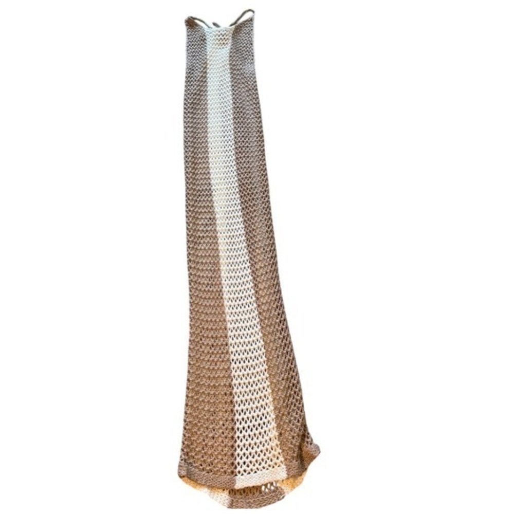 Handmade Crochet Maxi Dress Tan & Cream Striped – Size XS